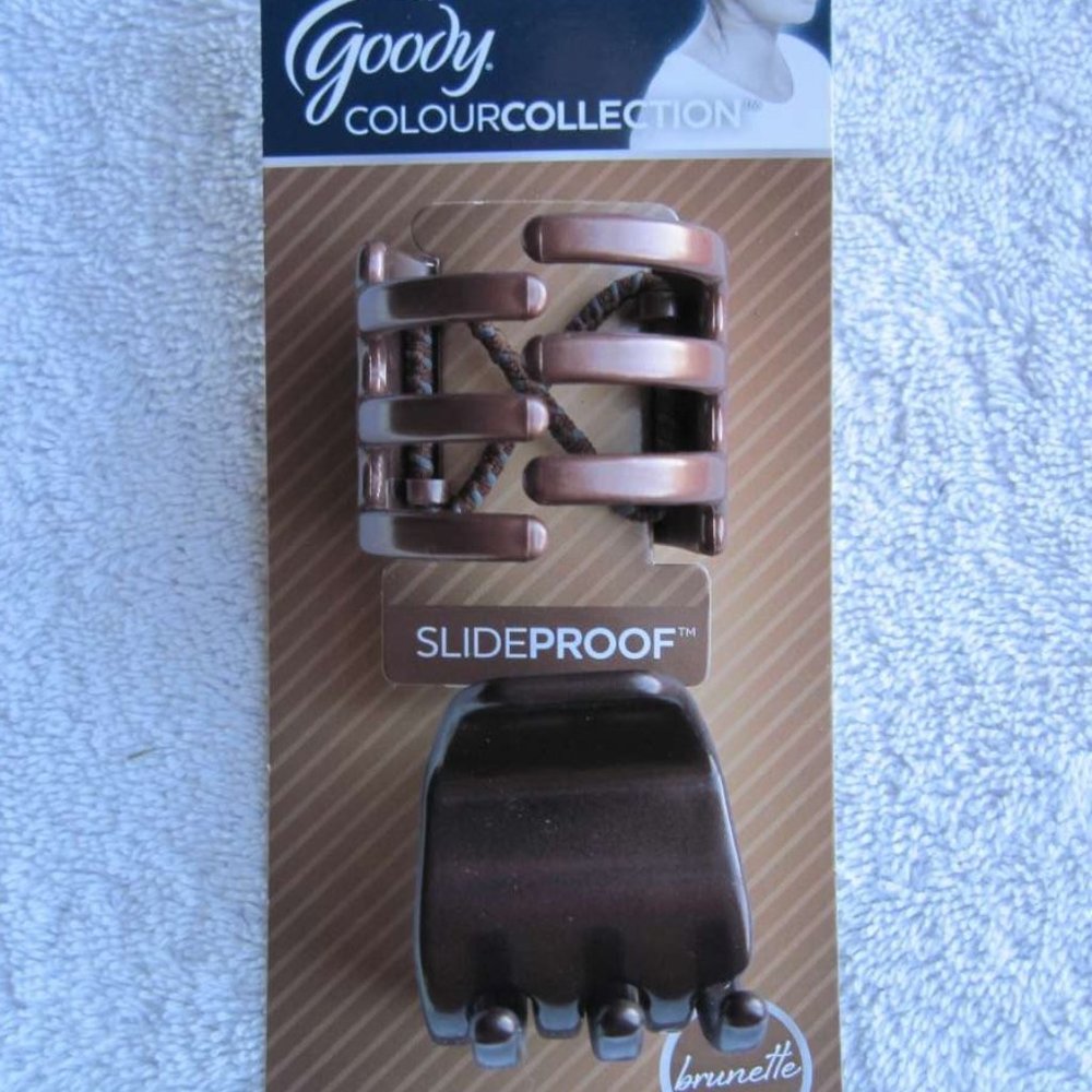 2 Goody Brunette Color Collection Slide Proof Secure Fit Hair Claw Clip Plastic